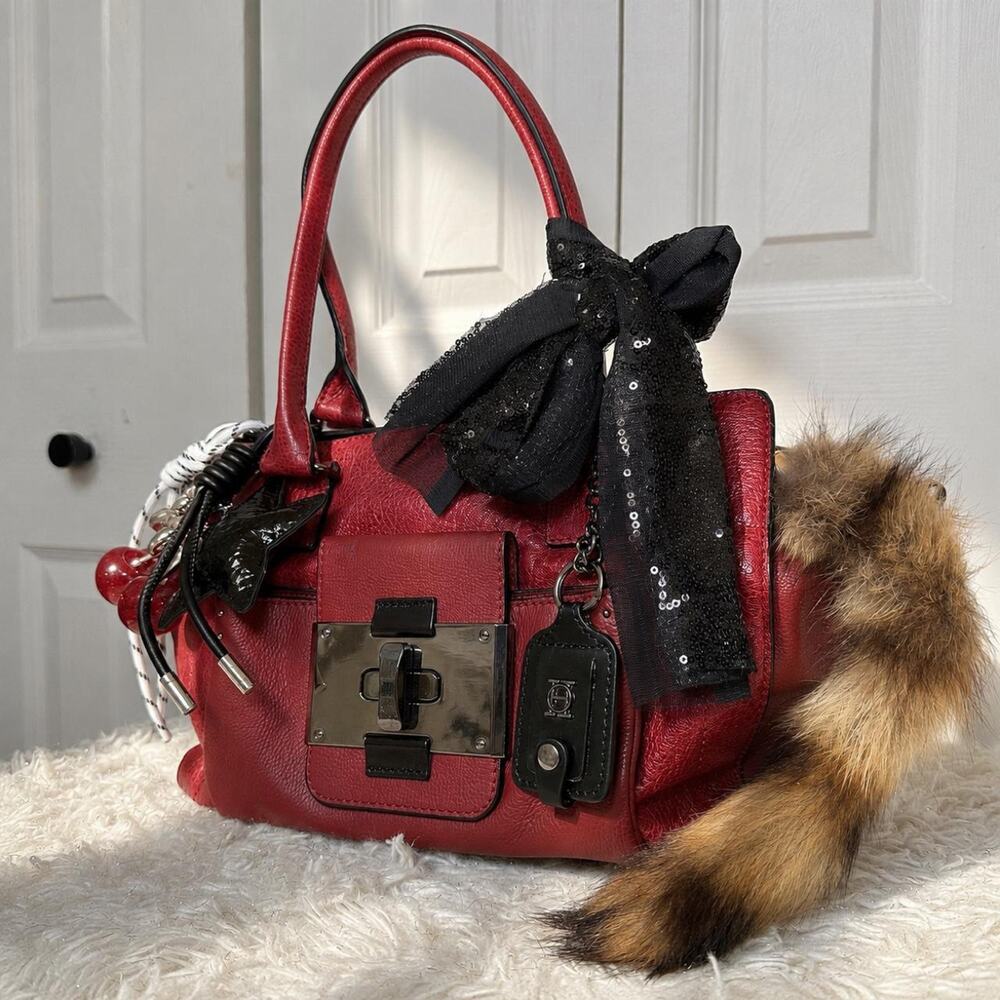 Joy Gryson Genuine Leather Red Satchel Shoulder Bag Designer Handbag